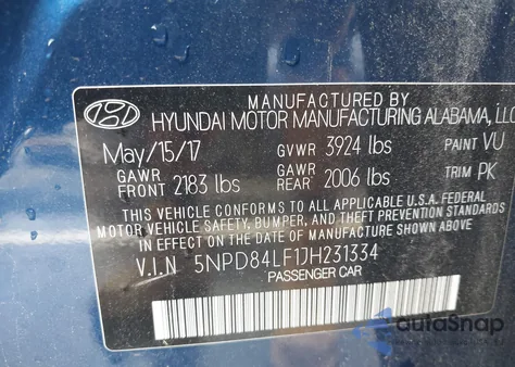 2018 Hyundai Elantra Value Edition z USA, uszkodzony, nr VIN 5NPD84LF1JH231334